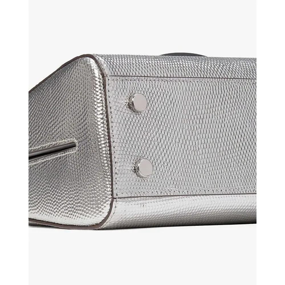 Kate Spade KF354 Katy Lizard Embossed Leather Small Top Handle Satchel Silver